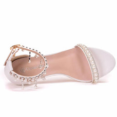 LBSFY  -  Fashion Women Sandals High Heels Pearl Pumps Open-toed Stiletto Sexy Ankle Strap Party Shoes