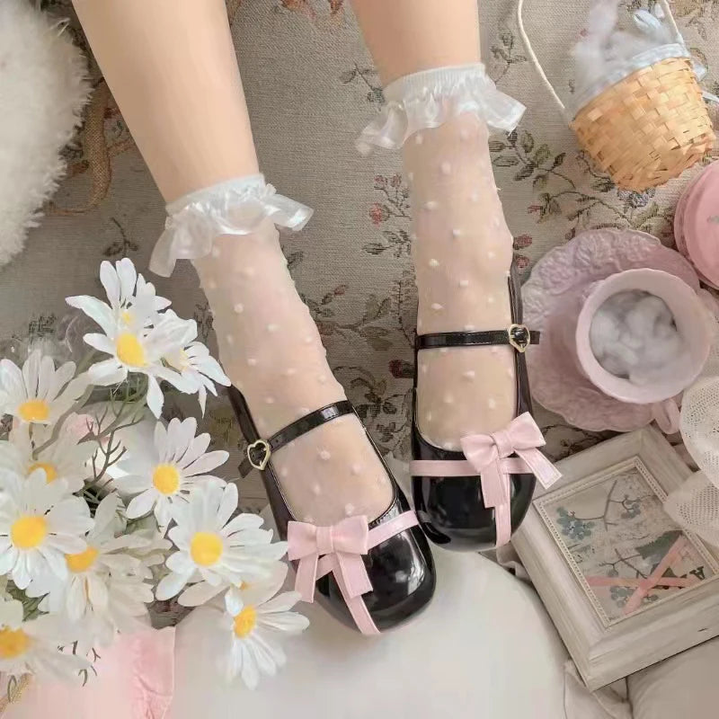 LBSFY  - Kawaii Sweet Lolita Shoes Round Head Mid Heel Cute Pu Leather Anime Sweet Harajuku Bow Princess Tea Party Women Dress Shoe