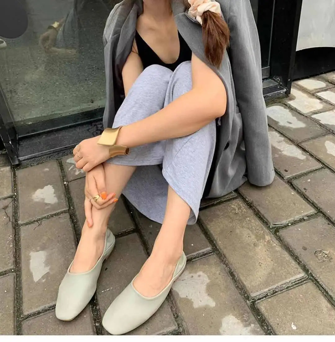 LBSFY -Women Flats New Ballerinas Soft Leather Moccasins Slip On Retro Grandma Shoes  Ladies mules slippers Spring Summer