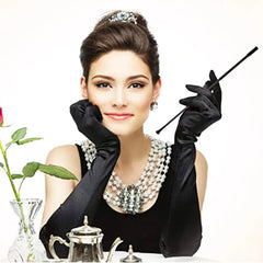 Lbsfy New Classic Adult Black White Red Skin Opera/Elbow/Wrist Stretch Satin Finger Long Gloves Women Flapper Gloves Matching Costume