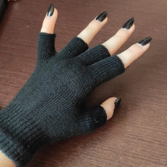 Lbsfy 1Pair Unisex Black Half Finger Fingerless Gloves for Women and Men Wool Knit Wrist Cotton Gloves Winter Warm Work Gloves