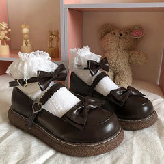 LBSFY  -Mary Jane Pu Lolita shoes Round Toe Japanese Jk Uniform White Black Brown Women's Bow Cute Loli Vintage Female Sweet Girls