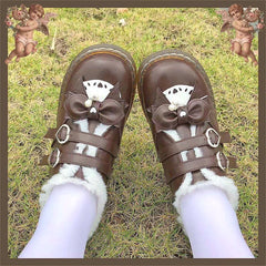LBSFY  -  Jk School Sweet Student Lolita Shoes Vintage Round Head Plus Velvet Women Shoes Cute Bowknot Warm Kawaii Shoes Loli Boots