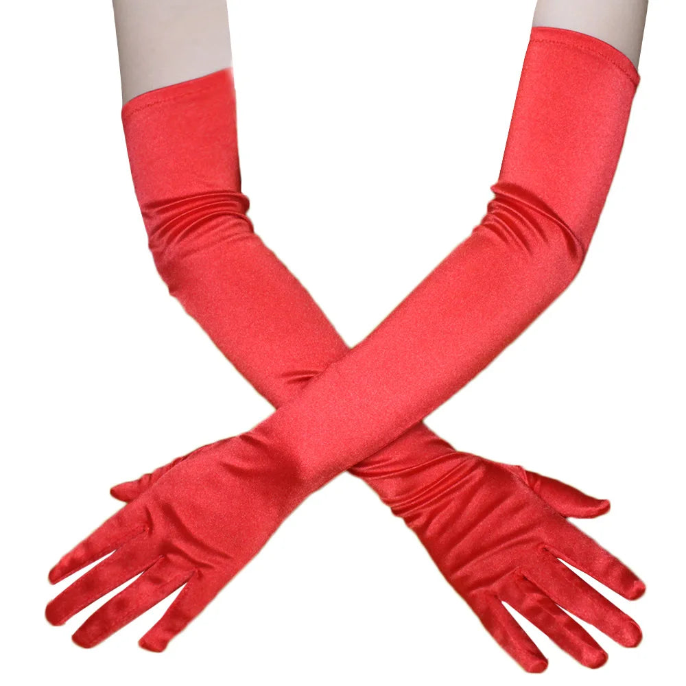 Lbsfy New Classic Adult Black White Red Skin Opera/Elbow/Wrist Stretch Satin Finger Long Gloves Women Flapper Gloves Matching Costume