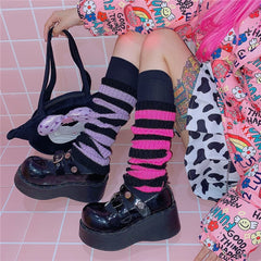 Lbsfy Y2K E-girl Goth Striped Women Leg Warmers 2000s Lady Cute Jk Stretch Knee-length Cool Hipster Warm Knit Sock Fashion Socks