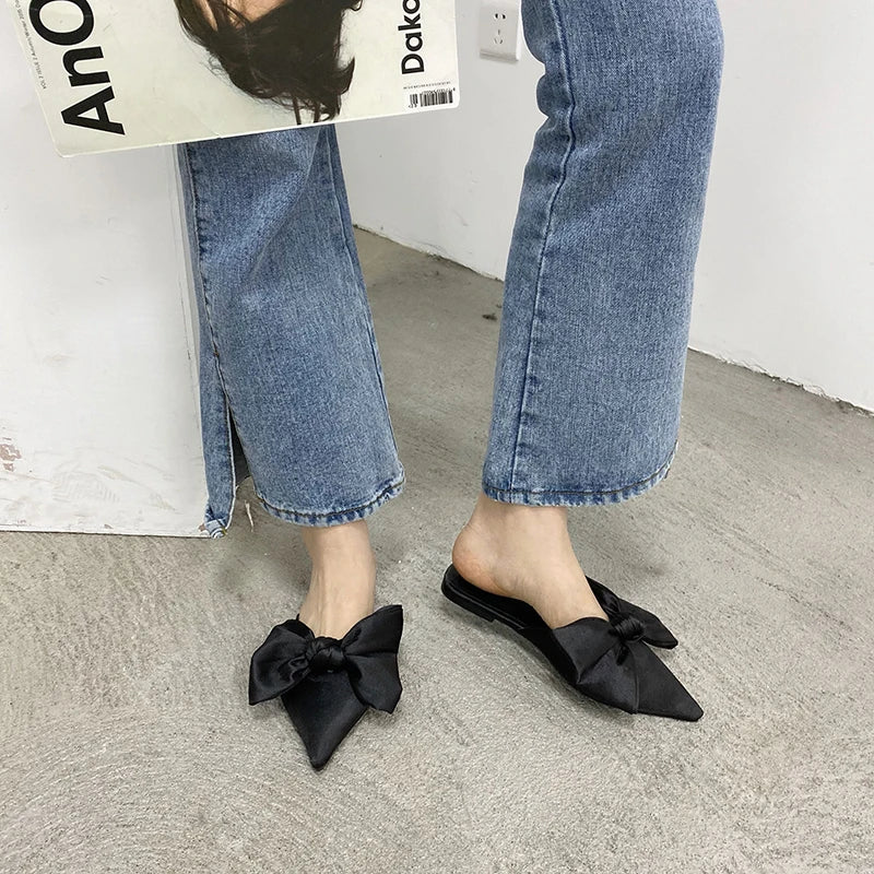 LBSFY  -  Women Casual Flats Heeled Slippers Shoes Woman Outdoor Slides Summer Women Bow Slippers Shoes Mules Single Shoes Dropshipping