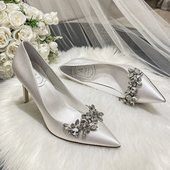 LBSFY  -  Size 31-43 Women White Wedding Shoes Crystal Bride Shoes Champagne Color Bridesmaid Shoes Rhinestone Stiletto