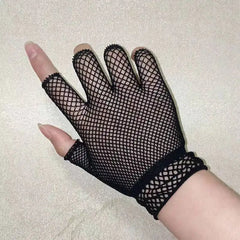 Lbsfy 1 Pair Unisex Short Fishnet Gloves Fashion Girl Fingerless Mesh Glove Punk Rock Fancy Night Club Party Sexy Women Black Gloves