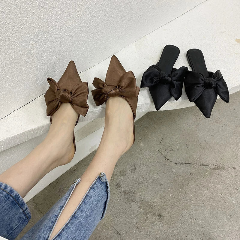 LBSFY  -  Women Casual Flats Heeled Slippers Shoes Woman Outdoor Slides Summer Women Bow Slippers Shoes Mules Single Shoes Dropshipping