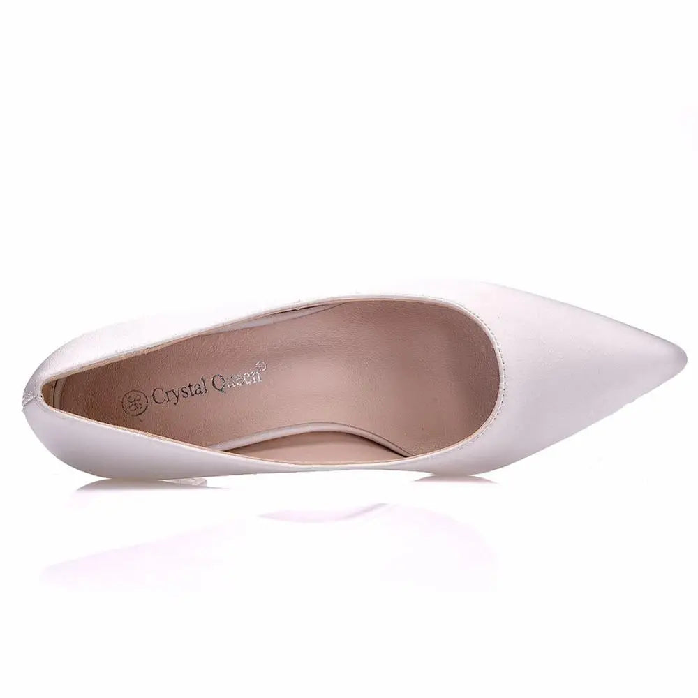 LBSFY  -   Women Block 7cm High Heels Lady Scarpins White Satin Pumps Female Wedding Silk Transparent Dress Shoes