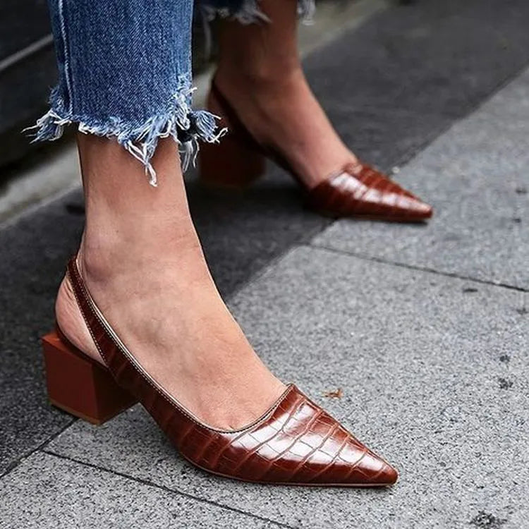 LBSFY -Women's Pointed Toes Pumps Mid Chunky Heels Slingback Sandals Shoes Summer New Vintage Woman Lady Female Sandals Slippers Shoes