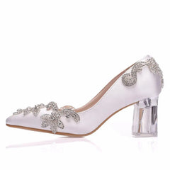 LBSFY  -  High Heels Luxury Satin Silk Wedding Shoes Bride Clear Christmas Day Evening Party Pumps