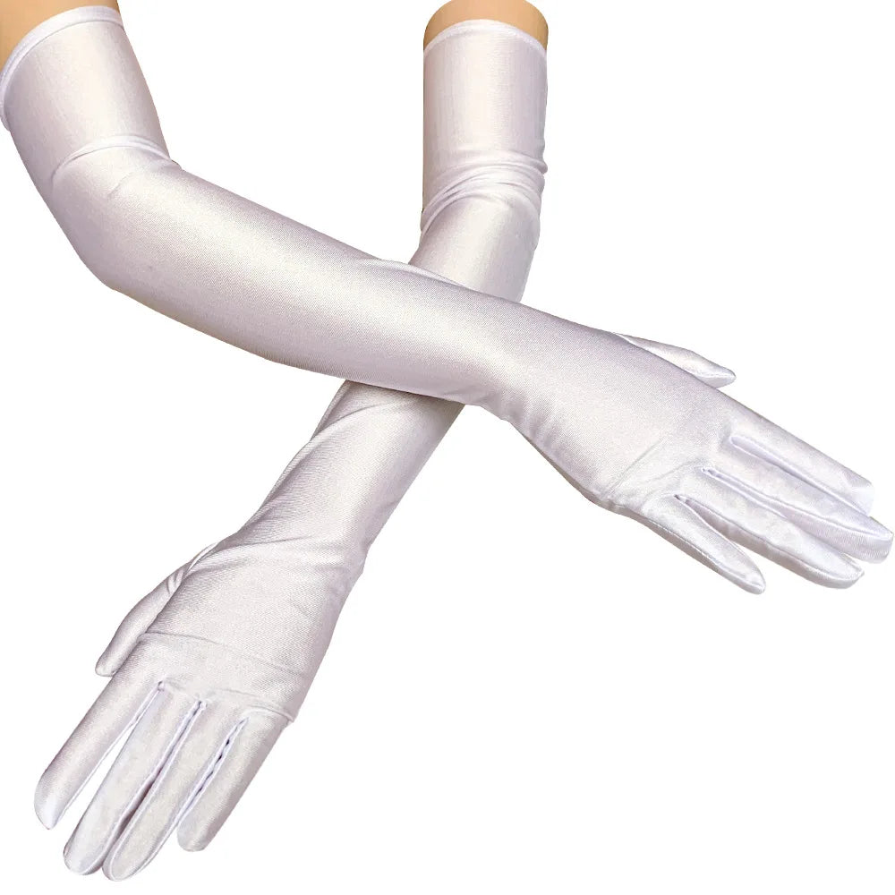 Lbsfy New Classic Adult Black White Red Skin Opera/Elbow/Wrist Stretch Satin Finger Long Gloves Women Flapper Gloves Matching Costume