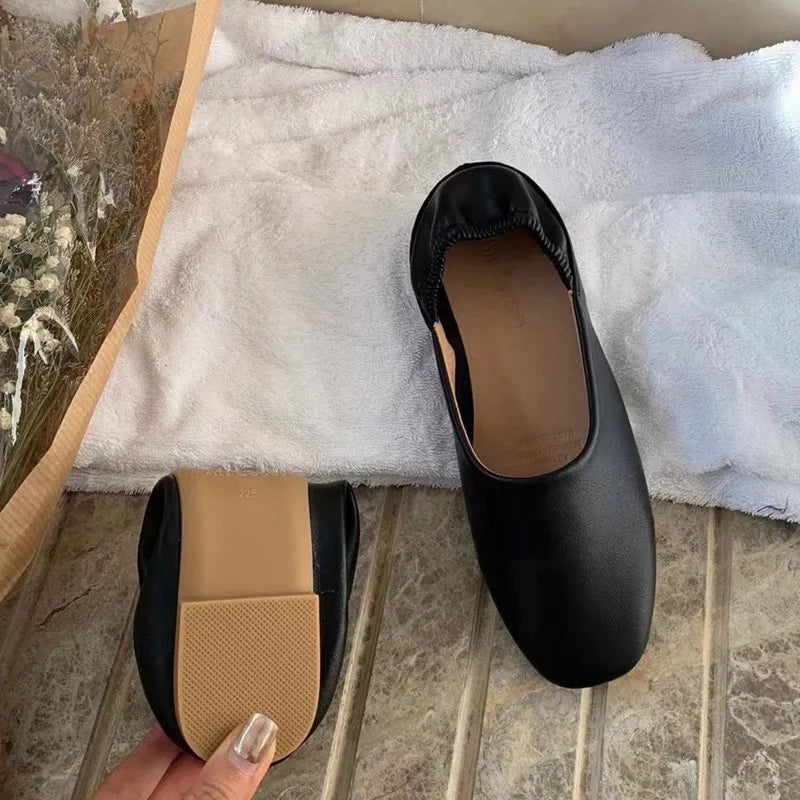 LBSFY -Women Flats New Ballerinas Soft Leather Moccasins Slip On Retro Grandma Shoes  Ladies mules slippers Spring Summer