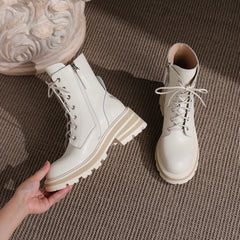 LBSFY  -  Women's Boots Autumn 2024 New British Style Genuine Leather Women's Ankle Boots Thick-soled Lace-up Shoes Women Platform Boots