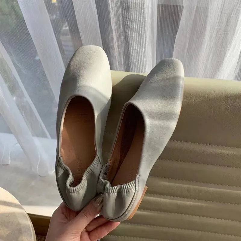 LBSFY -Women Flats New Ballerinas Soft Leather Moccasins Slip On Retro Grandma Shoes  Ladies mules slippers Spring Summer