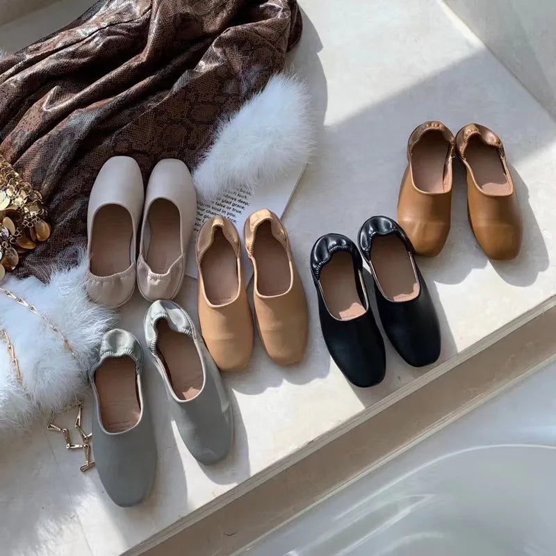 LBSFY -Women Flats New Ballerinas Soft Leather Moccasins Slip On Retro Grandma Shoes  Ladies mules slippers Spring Summer