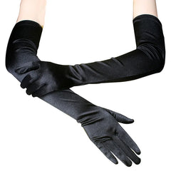 Lbsfy New Classic Adult Black White Red Skin Opera/Elbow/Wrist Stretch Satin Finger Long Gloves Women Flapper Gloves Matching Costume