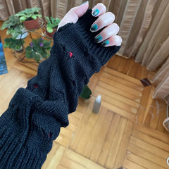 Lbsfy New Warmer Winter Women Gloves Stylish Hand Gloves Girl Arm Crochet Knitting Hollow Heart Mitten Warm Fingerless Gloves
