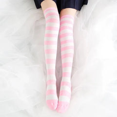 Lbsfy Black Pink Blue Lolita Striped Stockings For Women Lovely School Girls Knee High Long Stockings Cosplay Anime Student Socks