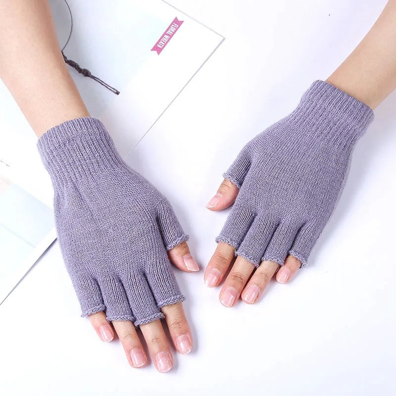 Lbsfy 1Pair Unisex Black Half Finger Fingerless Gloves for Women and Men Wool Knit Wrist Cotton Gloves Winter Warm Work Gloves