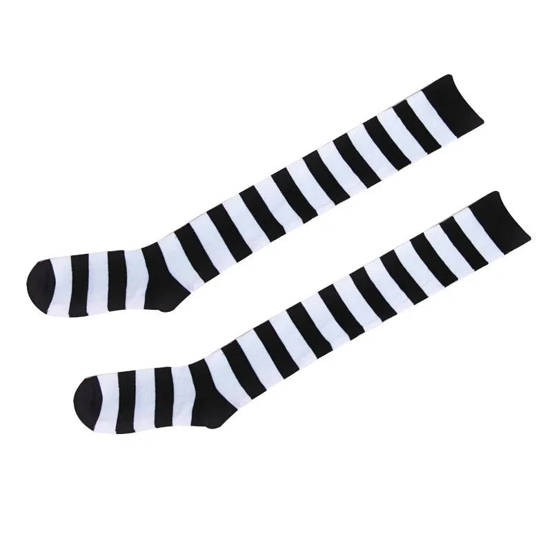 Lbsfy Black Pink Blue Lolita Striped Stockings For Women Lovely School Girls Knee High Long Stockings Cosplay Anime Student Socks