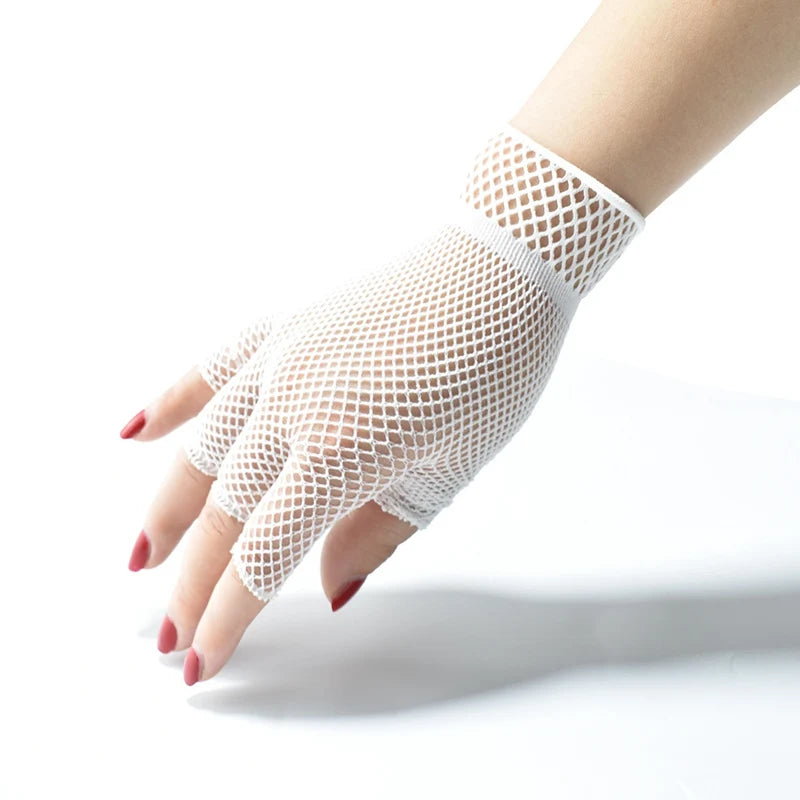 Lbsfy 1 Pair Unisex Short Fishnet Gloves Fashion Girl Fingerless Mesh Glove Punk Rock Fancy Night Club Party Sexy Women Black Gloves