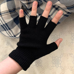 Lbsfy 1Pair Unisex Black Half Finger Fingerless Gloves for Women and Men Wool Knit Wrist Cotton Gloves Winter Warm Work Gloves