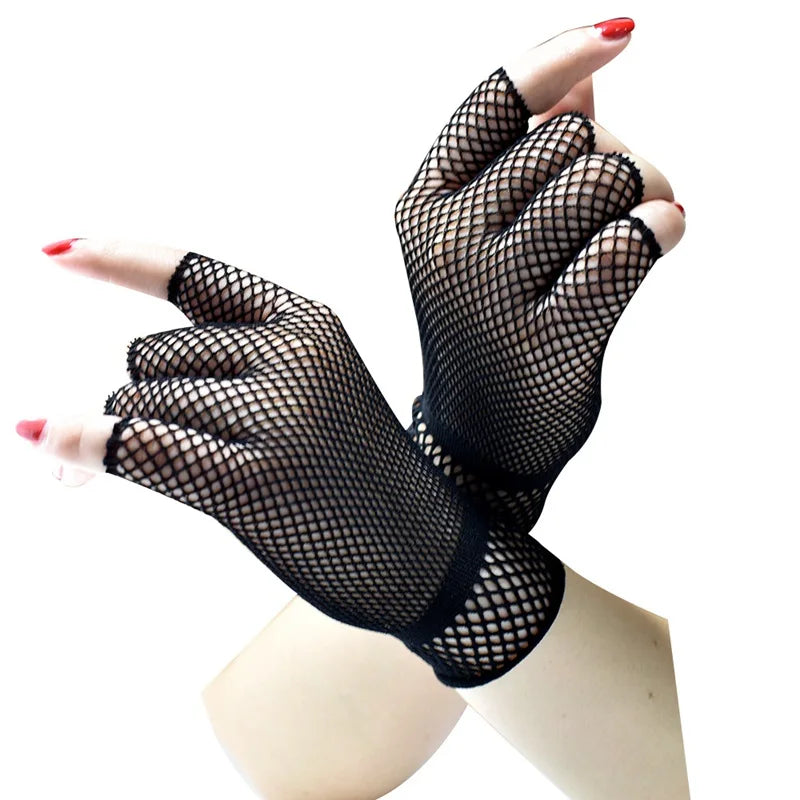 Lbsfy 1 Pair Unisex Short Fishnet Gloves Fashion Girl Fingerless Mesh Glove Punk Rock Fancy Night Club Party Sexy Women Black Gloves