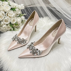 LBSFY  -  Size 31-43 Women White Wedding Shoes Crystal Bride Shoes Champagne Color Bridesmaid Shoes Rhinestone Stiletto