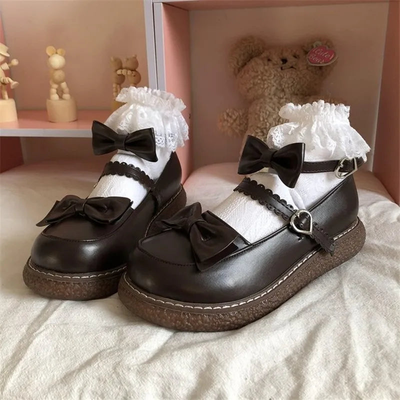 LBSFY  -Mary Jane Pu Lolita shoes Round Toe Japanese Jk Uniform White Black Brown Women's Bow Cute Loli Vintage Female Sweet Girls