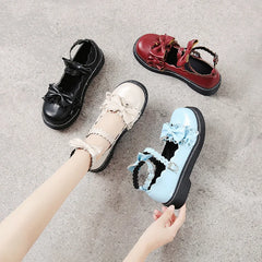 LBSFY  -Vintage Lolita Jk Uniform Lovely Japanese Retro Shoes Sweet Girl Loli Fashion Student Anime Cosplay Gothic Bow Pu Lace Harajuku