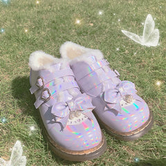LBSFY  -  Jk School Sweet Student Lolita Shoes Vintage Round Head Plus Velvet Women Shoes Cute Bowknot Warm Kawaii Shoes Loli Boots