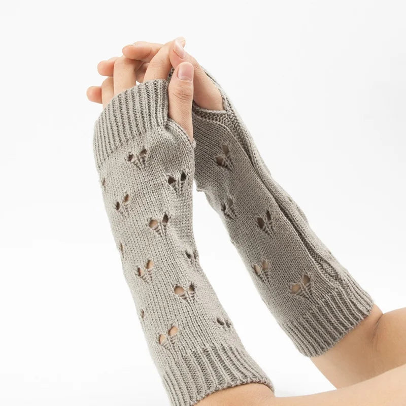 Lbsfy New Warmer Winter Women Gloves Stylish Hand Gloves Girl Arm Crochet Knitting Hollow Heart Mitten Warm Fingerless Gloves
