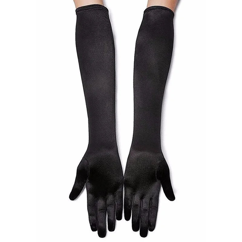 Lbsfy New Classic Adult Black White Red Skin Opera/Elbow/Wrist Stretch Satin Finger Long Gloves Women Flapper Gloves Matching Costume