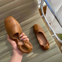 LBSFY -Women Flats New Ballerinas Soft Leather Moccasins Slip On Retro Grandma Shoes  Ladies mules slippers Spring Summer