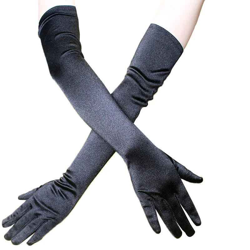 Lbsfy New Classic Adult Black White Red Skin Opera/Elbow/Wrist Stretch Satin Finger Long Gloves Women Flapper Gloves Matching Costume