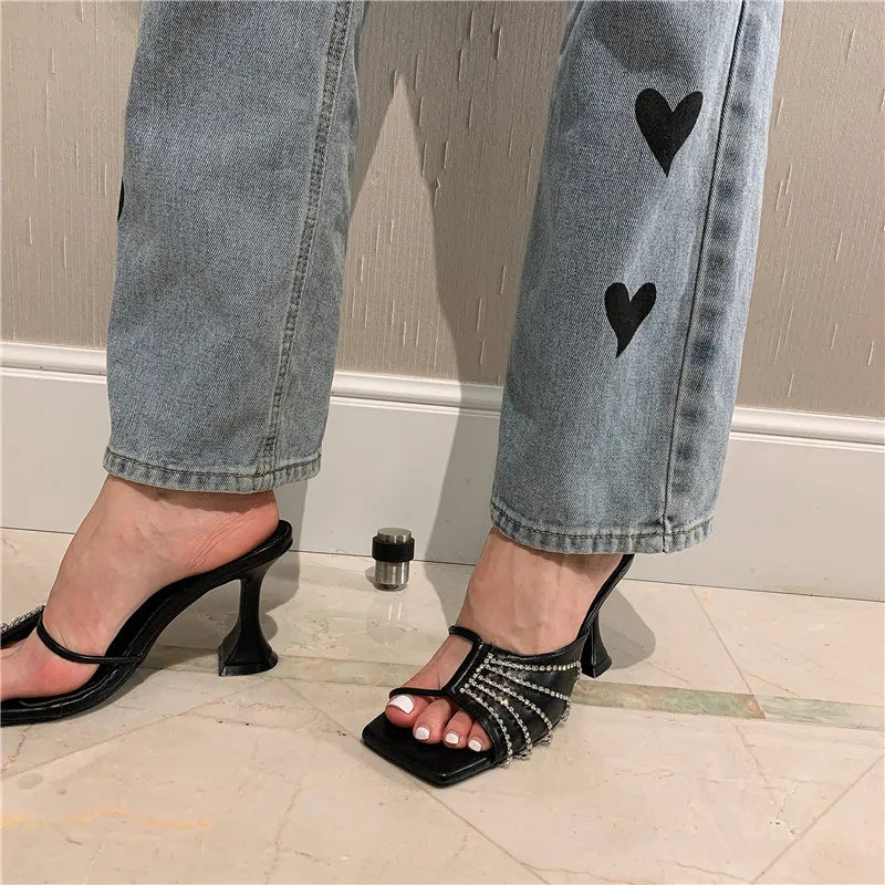 LBSFY  -   Women Sandals Slippers Open Toe Thin High Heels Solid Color Casual Party Pumps Summer Dress Shoes Woman Size 35-39