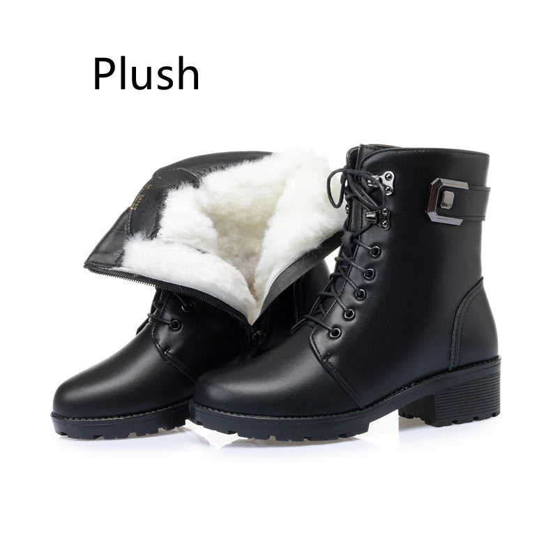 LBSFY  -  Female Ladies Women Genuine Leather Ankle Boots Platform Winter Antumn Plush Fur Warm Shoes Plus Size Lace Up 35-43