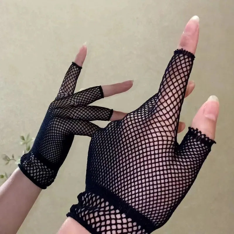 Lbsfy 1 Pair Unisex Short Fishnet Gloves Fashion Girl Fingerless Mesh Glove Punk Rock Fancy Night Club Party Sexy Women Black Gloves