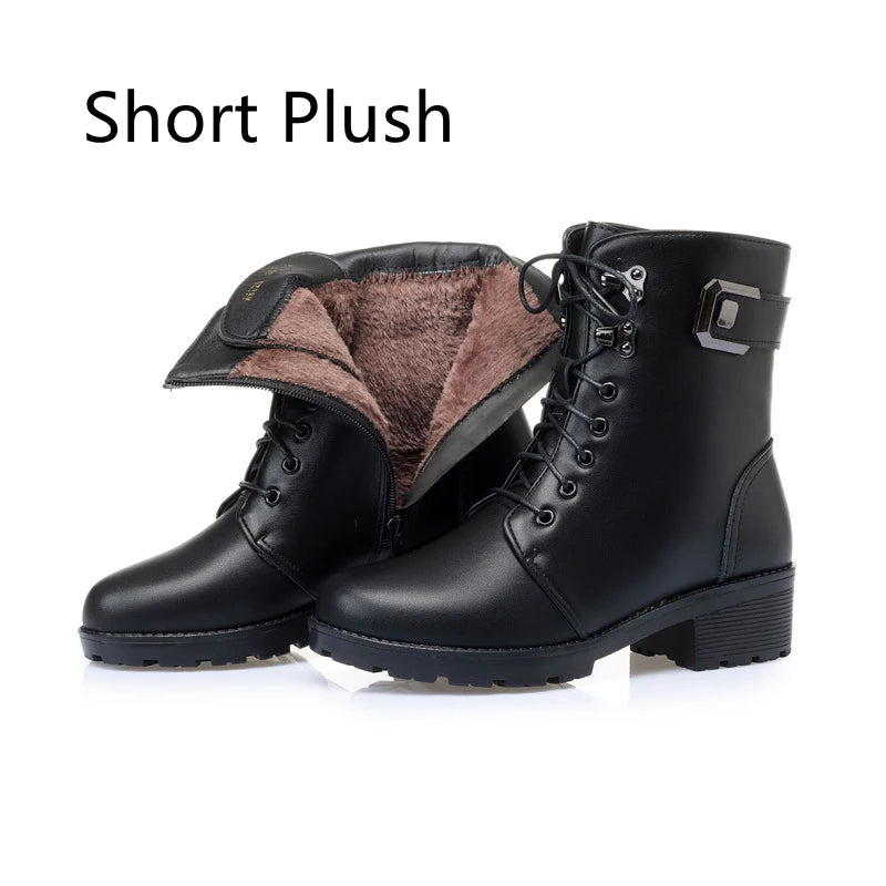 LBSFY  -  Female Ladies Women Genuine Leather Ankle Boots Platform Winter Antumn Plush Fur Warm Shoes Plus Size Lace Up 35-43