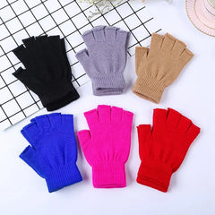 Lbsfy 1Pair Unisex Black Half Finger Fingerless Gloves for Women and Men Wool Knit Wrist Cotton Gloves Winter Warm Work Gloves