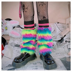 Lbsfy Furry Leg Warmers Y2K Goth White Faux Fur Leg Warmers Boot Covers Lady Cute Jk Knee-length Hipster Warm Sock Fashion Socks
