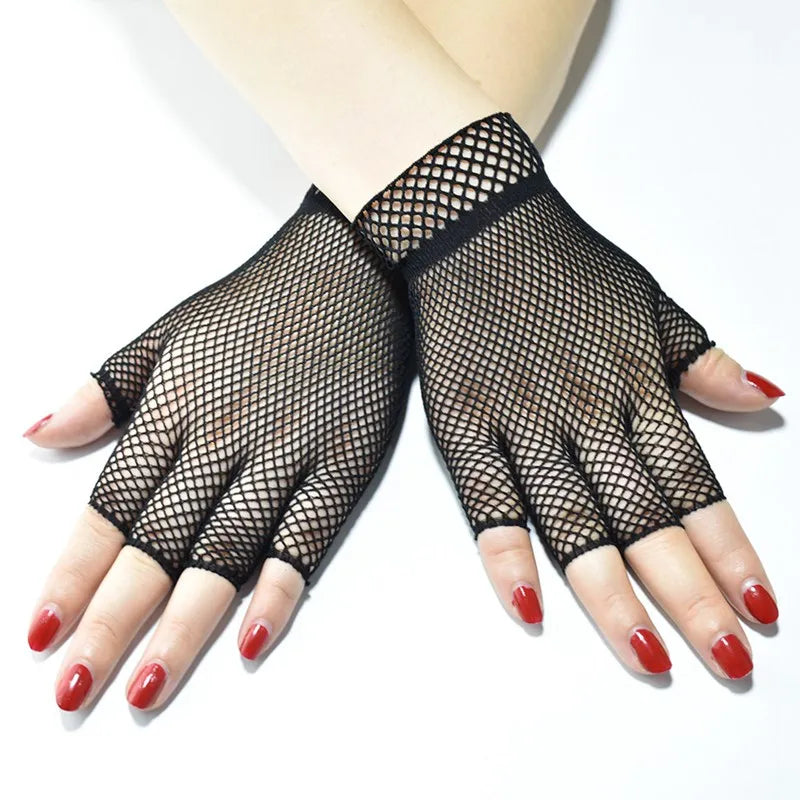 Lbsfy 1 Pair Unisex Short Fishnet Gloves Fashion Girl Fingerless Mesh Glove Punk Rock Fancy Night Club Party Sexy Women Black Gloves