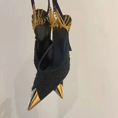 LBSFY  -  Star style Fashion Metal Chains Women Pumps Elegant Pointed toe Ankle Strap High heels Spring Summer Female Party Dress Shoes
