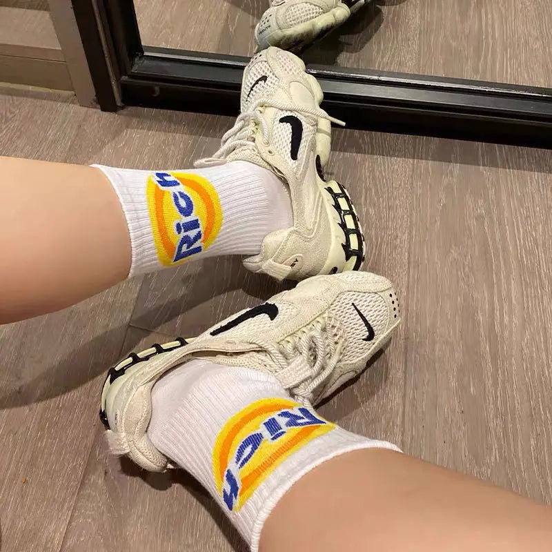 Lbsfy Unisex Socks Men Women Cotton Cartoon Pattern Hip Hop Style Breathable Mid Tube Street Skateboard Socks Soft Short Crew Sock