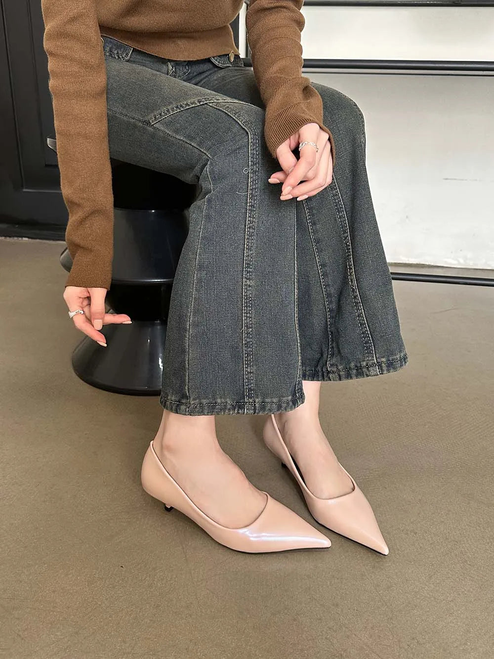 LBSFY  -  Pointed Toe Women Pumps 2024 New Arrivals White Beige Pink Black Shallow Slip On Thin Mid Heels Work Shoes Woman Size 35-39