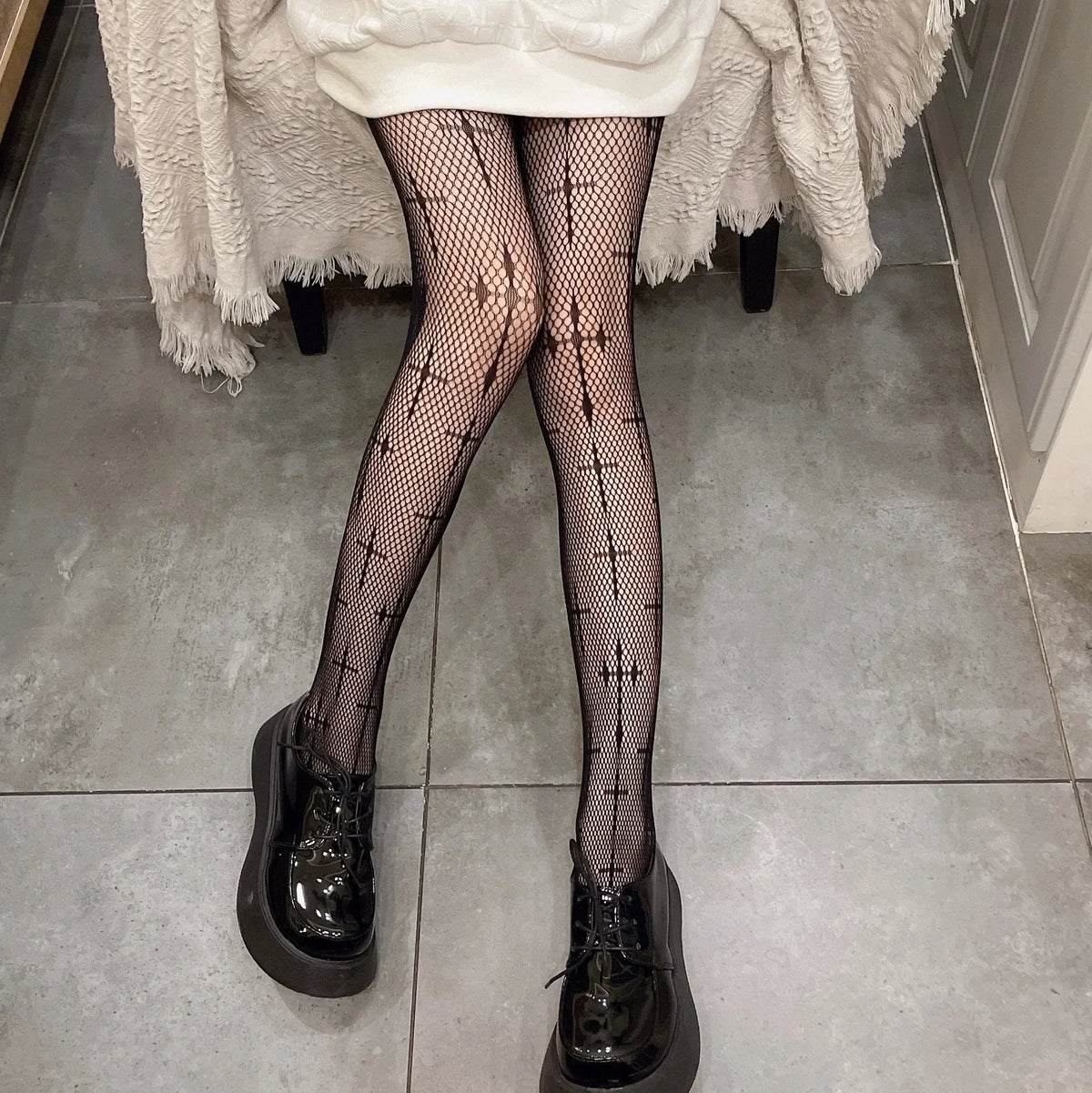 Lbsfy Women Sexy Cross Print Fish Net Tights Long High Nylon Socks Transparent Hollow Out Body Stockings Black Mesh Fishnet Pantyhose