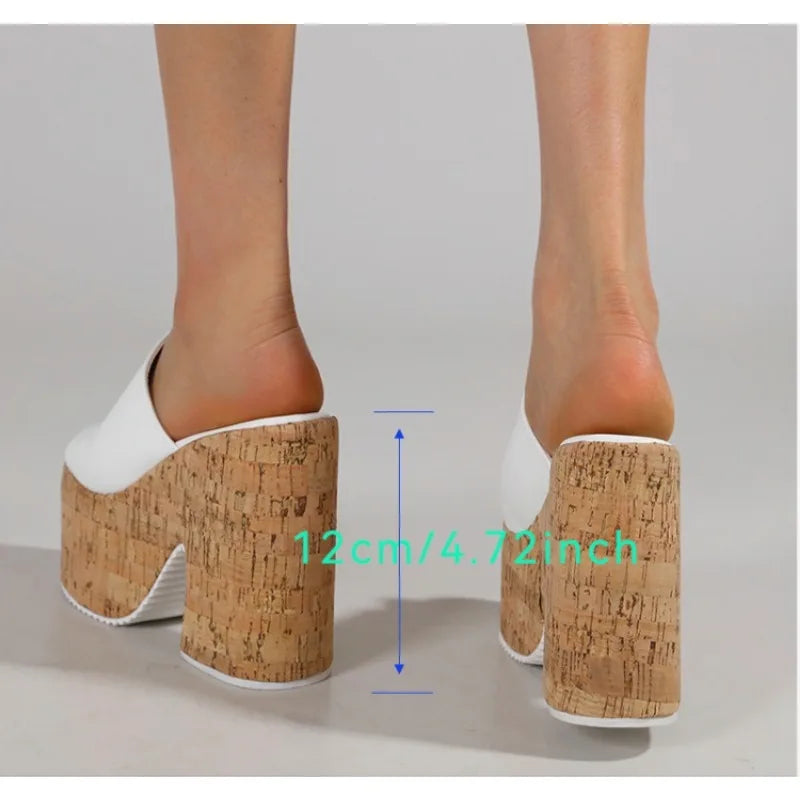LBSFY -Retro Denim Fabric 12cm High Heels Female Slippers Sandals Summer 2025 Thick Bottom Platform Open Toe Trendy Women Casual Shoes