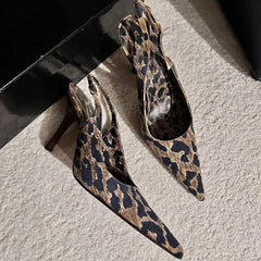 LBSFY  -   Summer New High Heels Baotou Sandals Women's Leopard Pattern Pointed High Heels Women's French Style Thin Heels Baotou Sandals